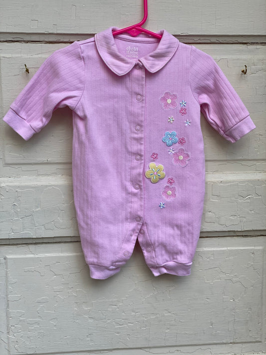 Pink LS floral romper yellow,blue,pink flowers - size Month - 6-9 / 9M