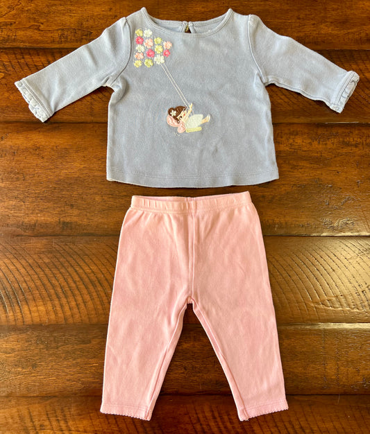 2pc Gymboree LS fairy! CUTE blue top, pink pant - size Month - 3-6 / 6M