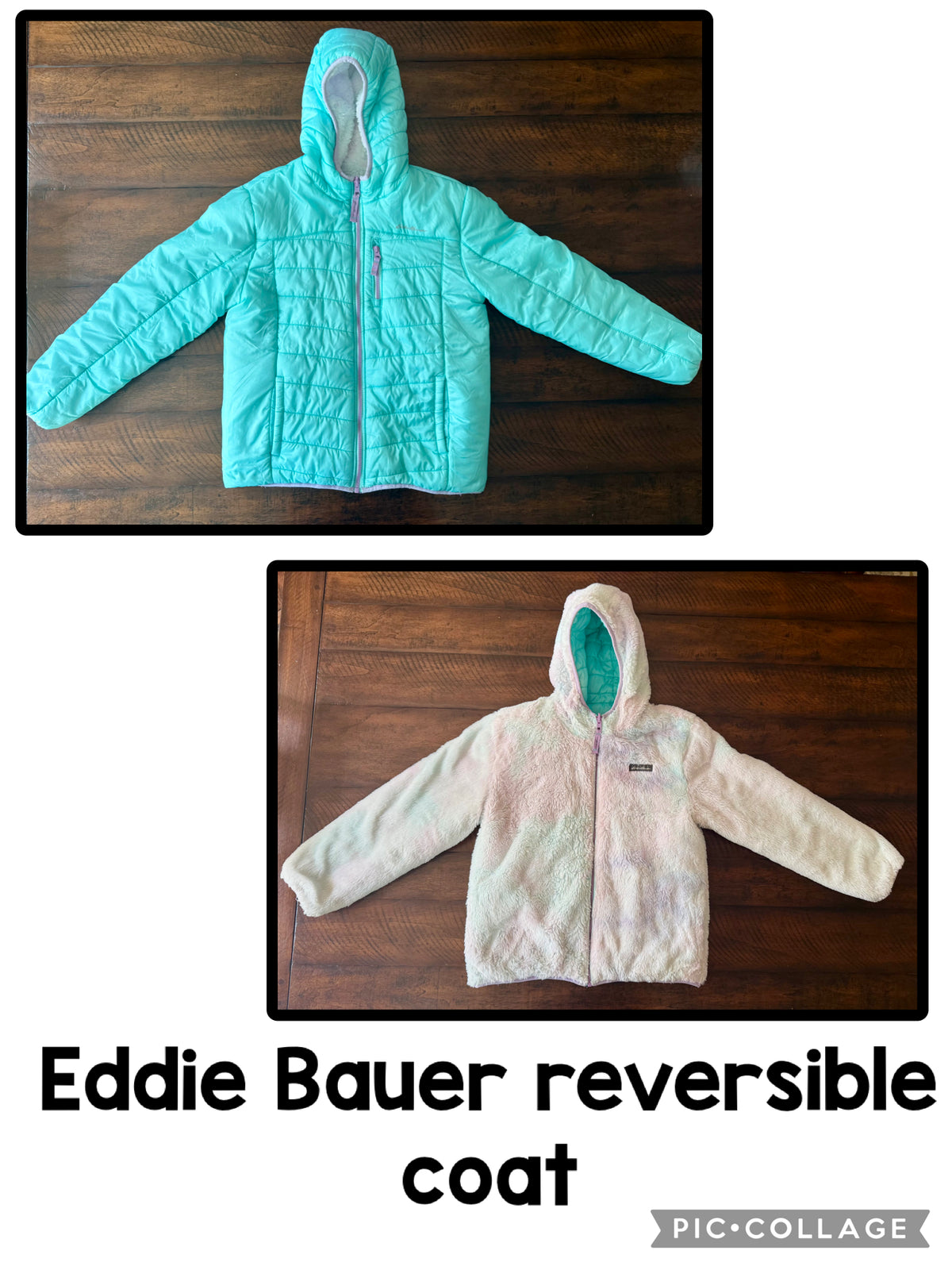 Eddie Bauer AQUA coat -reversible sherpa - size Youth - 14 (XL)