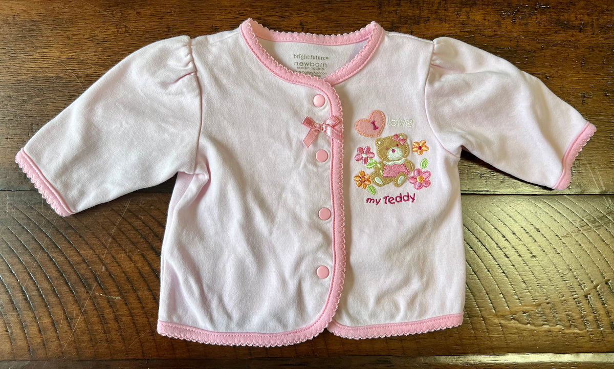 Pink/white button top -I LOVE MY TEDDY - size Month - Newborn