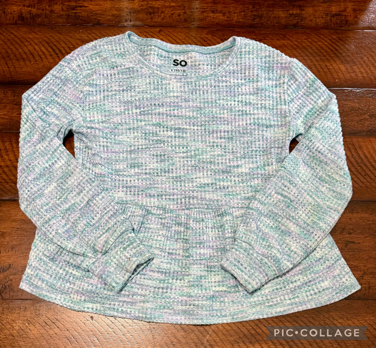 SO LS sweater -purple, green, white - size Youth - 10 (L)