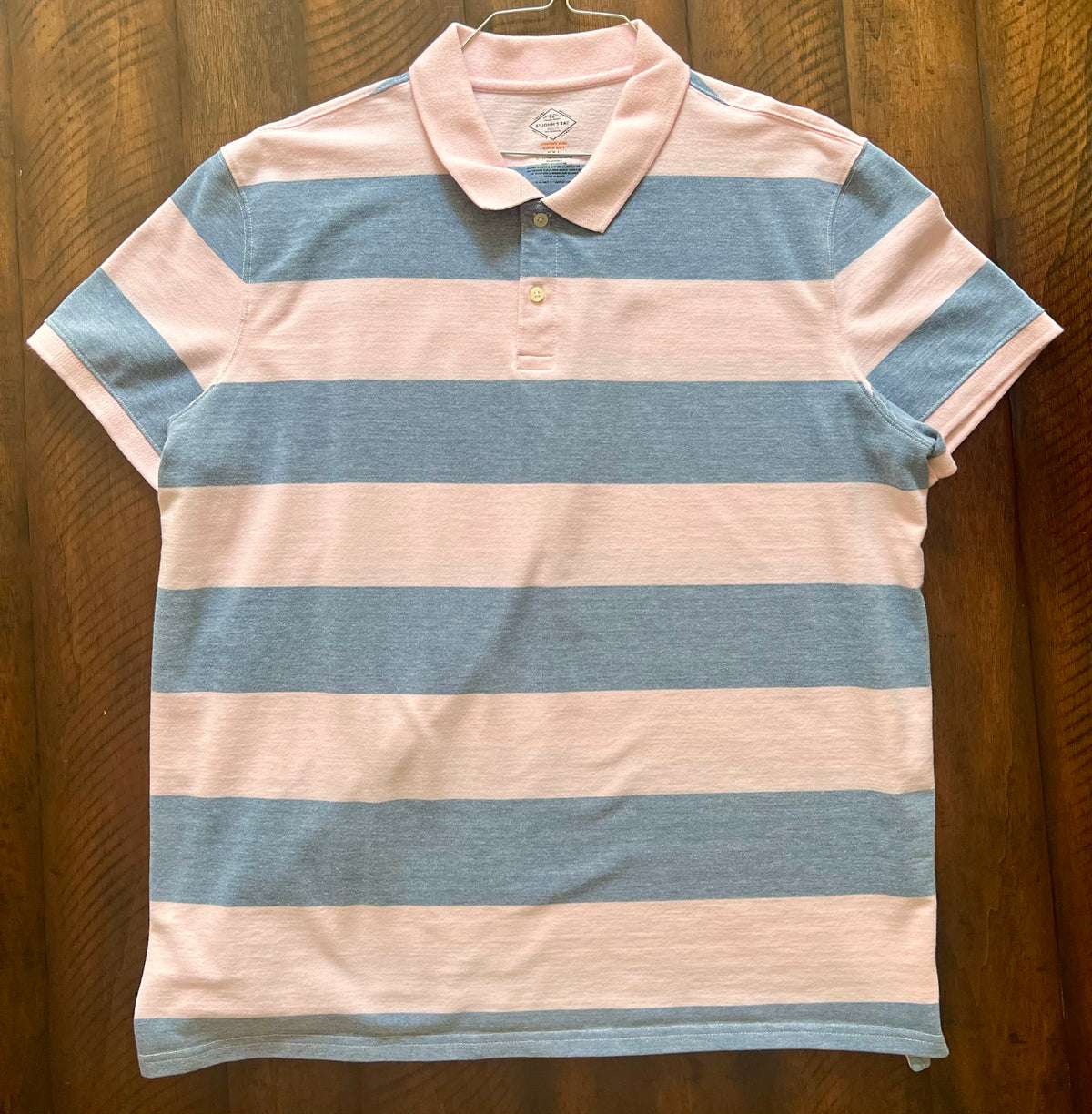 St John's Bay SS polo -pink/blue stripes - size Teen/Men - XXL (44-46)