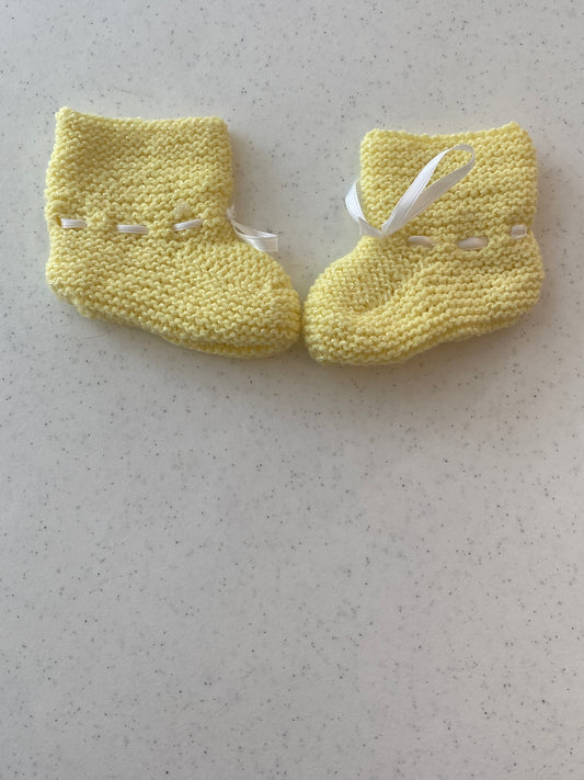 Boutique baby booties yellow with white ribbon - size Month - 3-6 / 6M