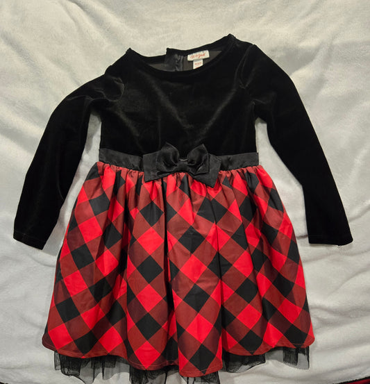 Black velvet red plaid Holiday dress, like new - size Toddler - 4T