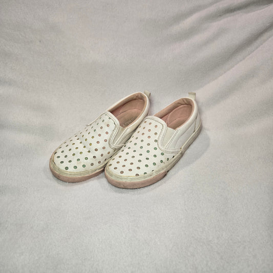 Old Navy white slip ons W/ rainbow dots, GUC - size Shoes - Toddler 9
