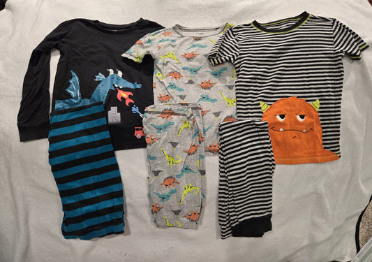 3 pairs fitted PJs GUC dragon, dino, monster - size Youth - 8 (M)
