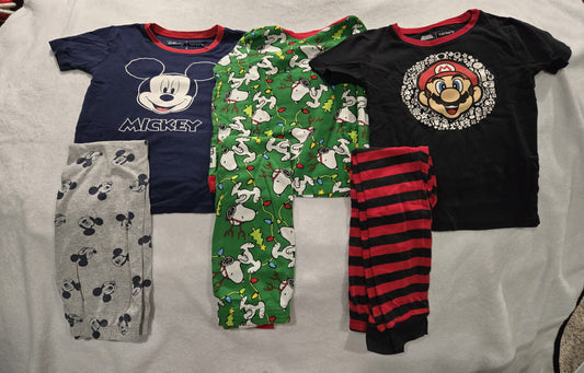 3 pairs fitted PJs GUC Mario, Mickey, Snoopy - size Youth - 8 (M)