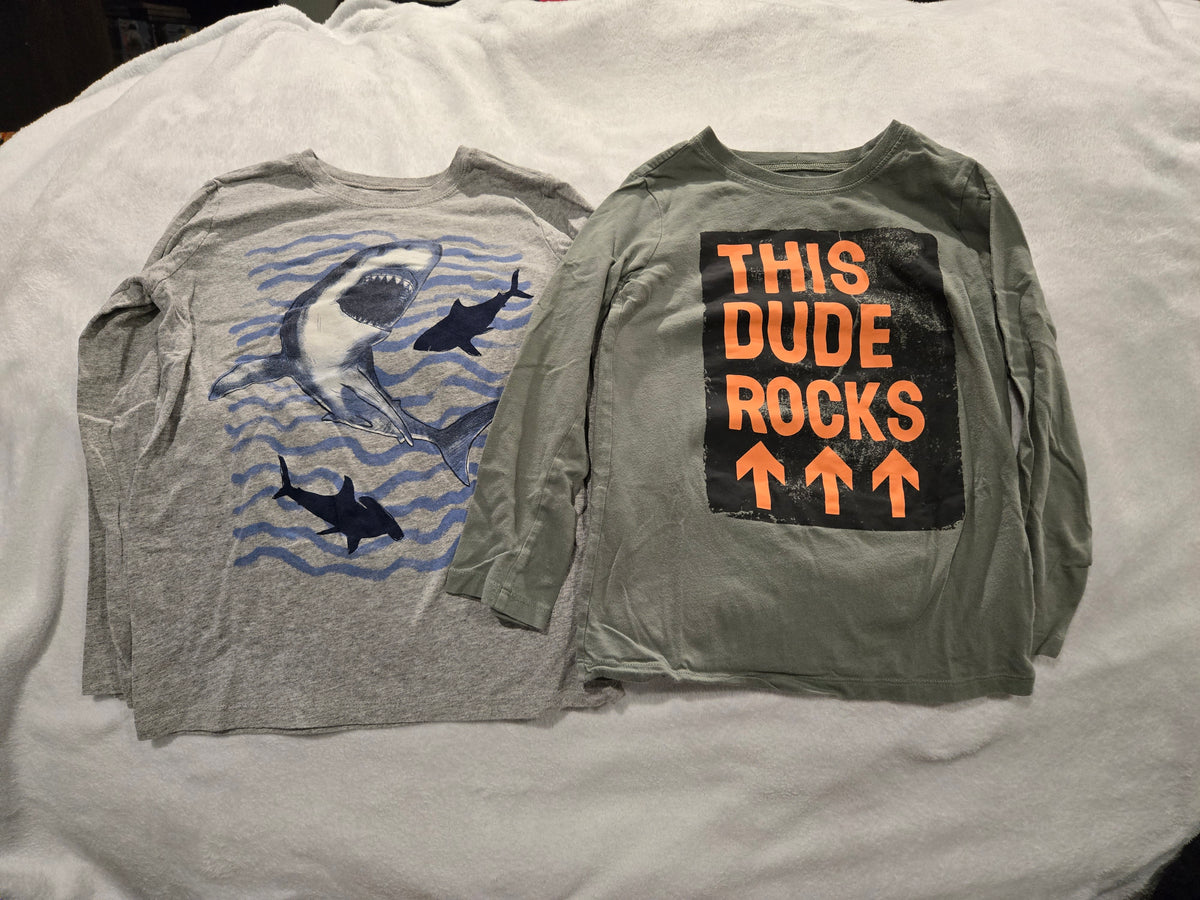 2 long sleeve tees shark, this dude rocks - size Youth - 8 (M)