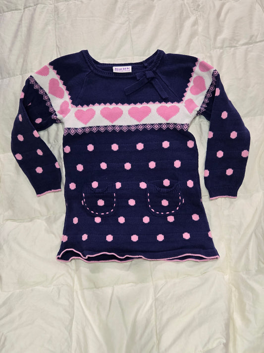 Blueberi Boulevard, navy pink heart sweater dress - size Toddler - 4T