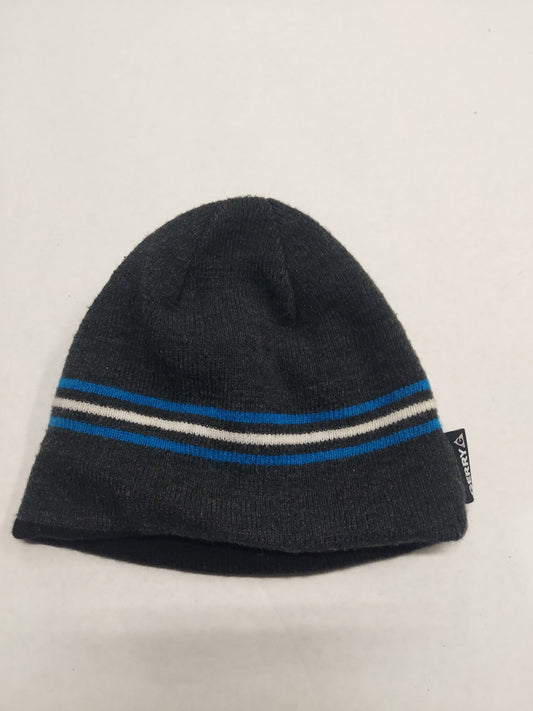 Gray Winter Hat with White & Blue Stripe