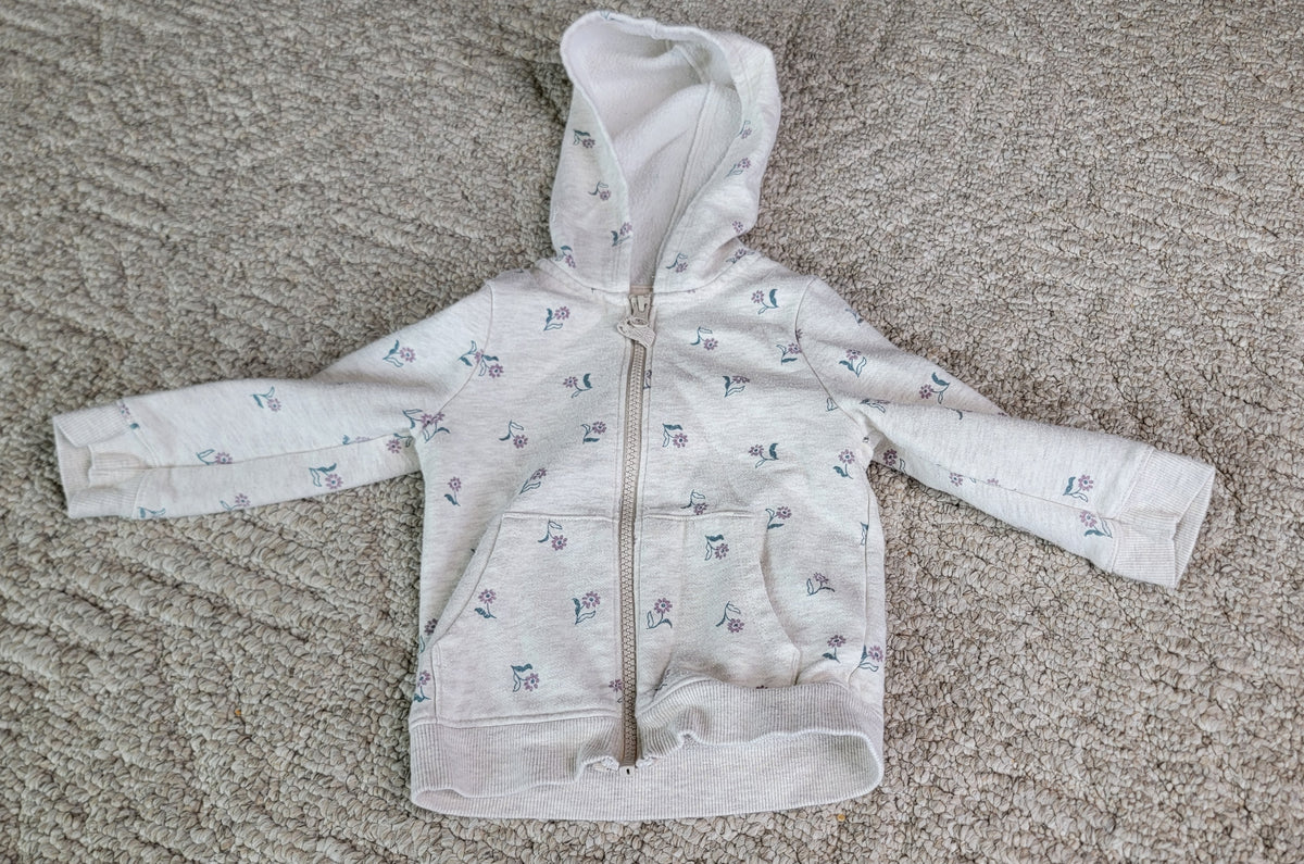 VGUC Cat and Jack 18m Floral Ivory Zip Hoodie - size Month - 12-18 / 18M