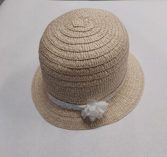 Girl's Straw Hat with Ribbon & White Flower