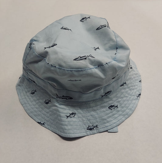 Baby Blue Sun Hat with Sharks, Velcro Closure