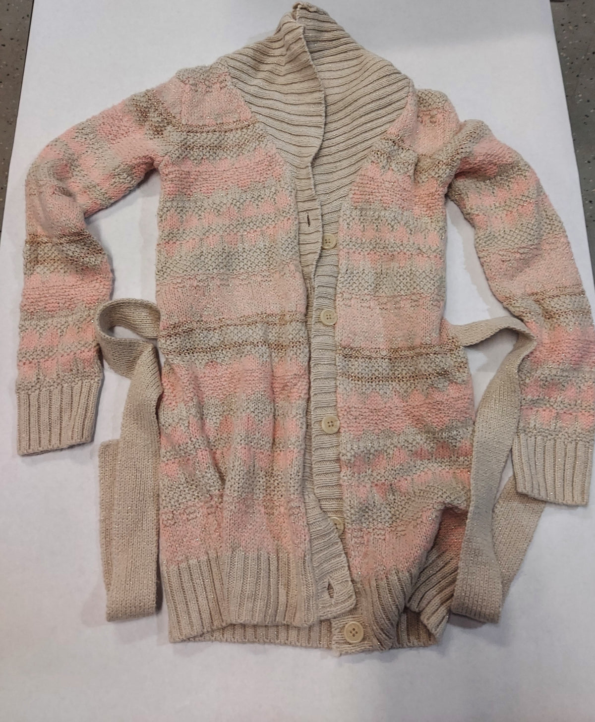 L/S Cardigan with Tie, Cherokee - size Youth - 7 (S)