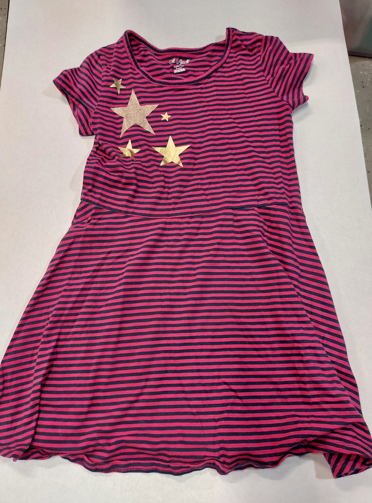 S/S Pink & Blue Stripes, Gold Stars - size Youth - 10 (L)
