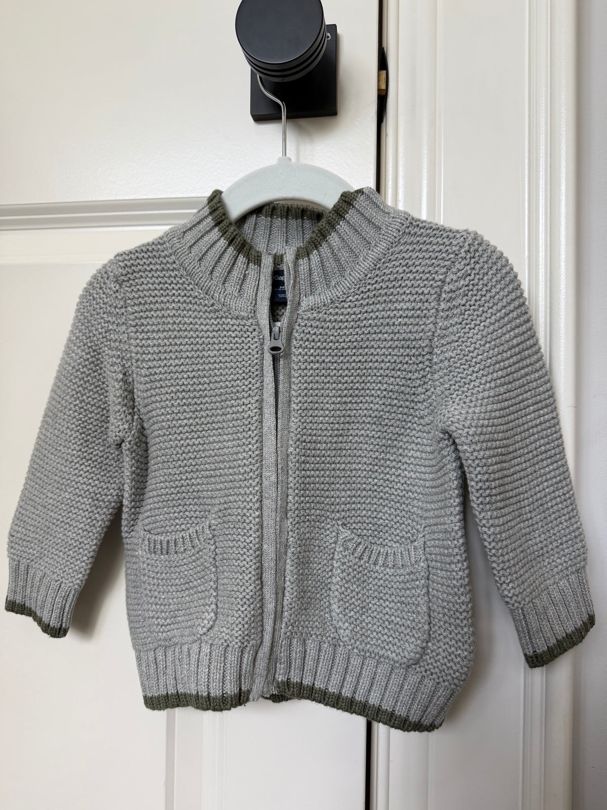 GAP Zip-up Sweater NWT Grey w/Olive Trim - size Month - 6-12
