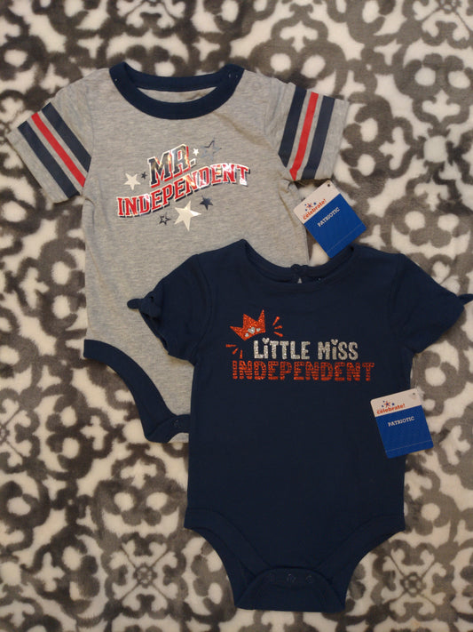 NWT Mr. Miss Independent Grey & Navy Onesies - size Month - 6-9 / 9M