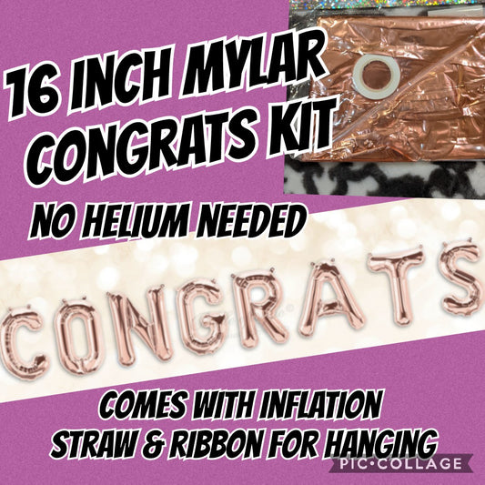 16in Rose Gold Congrats Balloons straw & ribbon