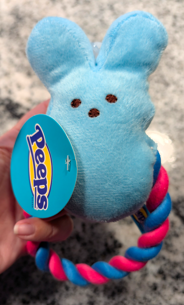 NWT Peeps Blue Bunny Squeaky Rope Pull Toy 2