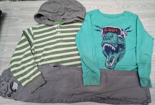 Carter's Kid Green Grey Stripe Thermal, T-Rex - size Youth - 6 (S)