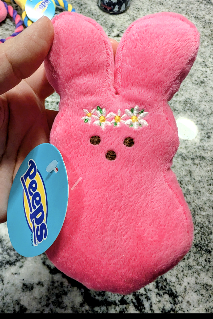 NWT Pink Peeps Flower Squeaky Bunny Dog Toy