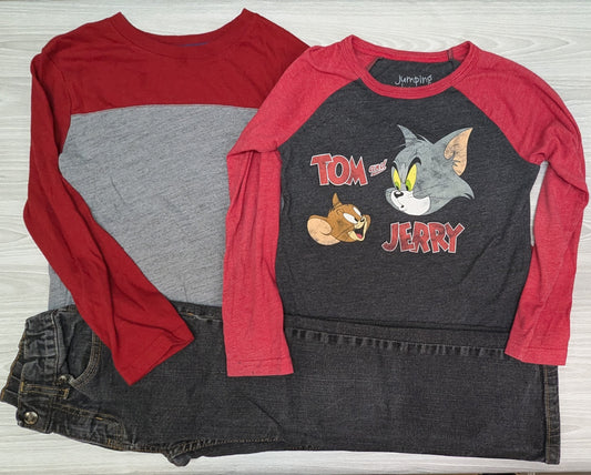 VGUC Grey red Sonoma Top, dark grey jeans - size Youth - 6 (S)