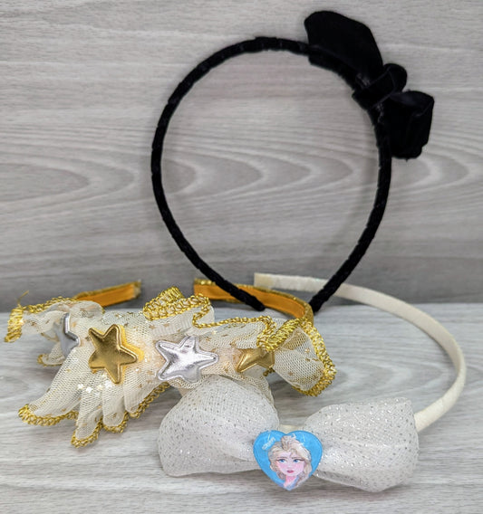 3 headbands, gold stars Black Velvet Disney Anna