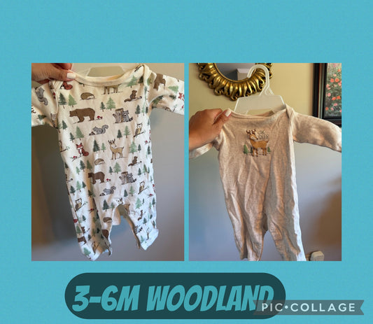 3-6M woodland Animals Long sleeve Onesie Jams - size Month - 3-6 / 6M