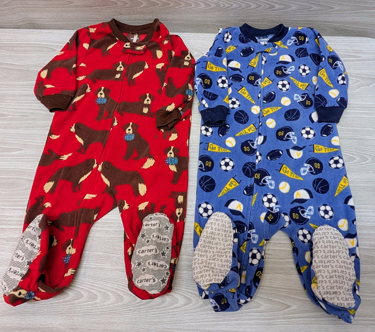 12M Carter's Fleece Dog Sports footy Jammies - size Month - 9-12 / 12M