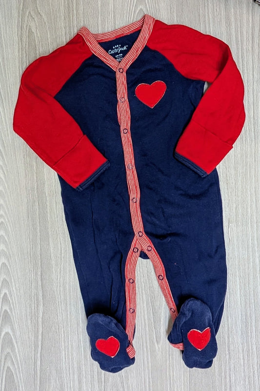 6-9M Cat Jack Heart Navy cotton footy Jams - size Month - 6-9 / 9M