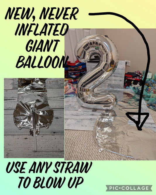 Silver #2 NWOT 30in Mylar Birthday Balloon