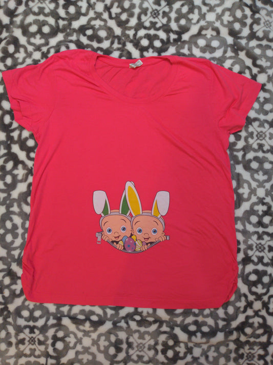 Twin Easter Bunny Pink Tee, gender neutral