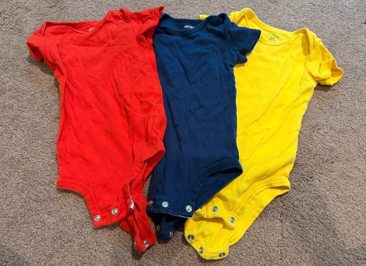Carters Bright Onesies Red, Navy, and Yellow - size Month - 6-9 / 9M