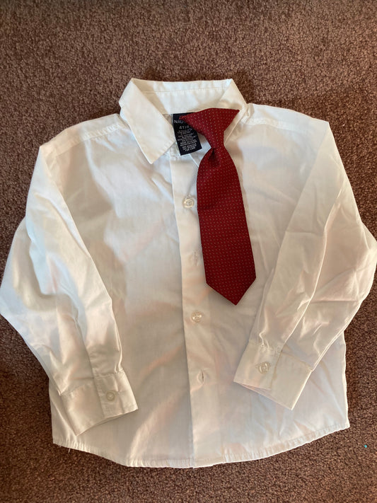 Nautical Dress Shirt With Red clip on tie - size Toddler - 4T