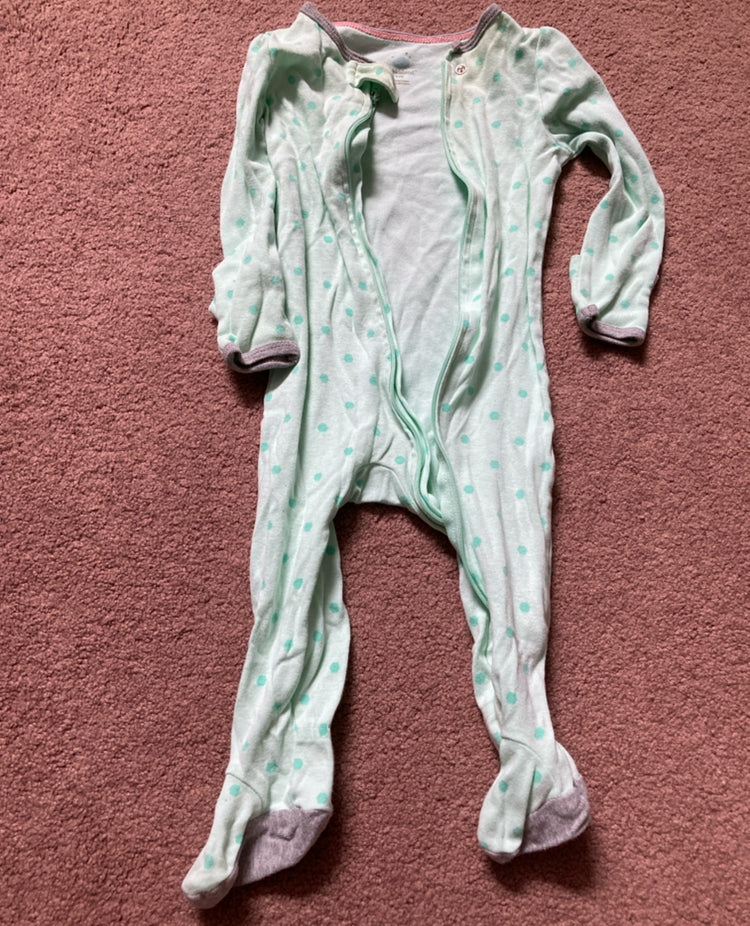 Green Polka Dot Onesie Gray Accents - size Month - 6-9 / 9M