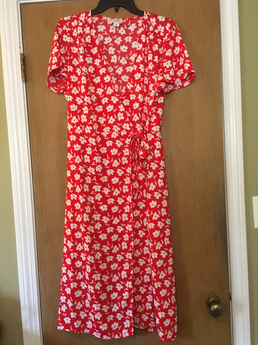 J Crew red with white flowers, wrap-around - size Women - M (8/10)