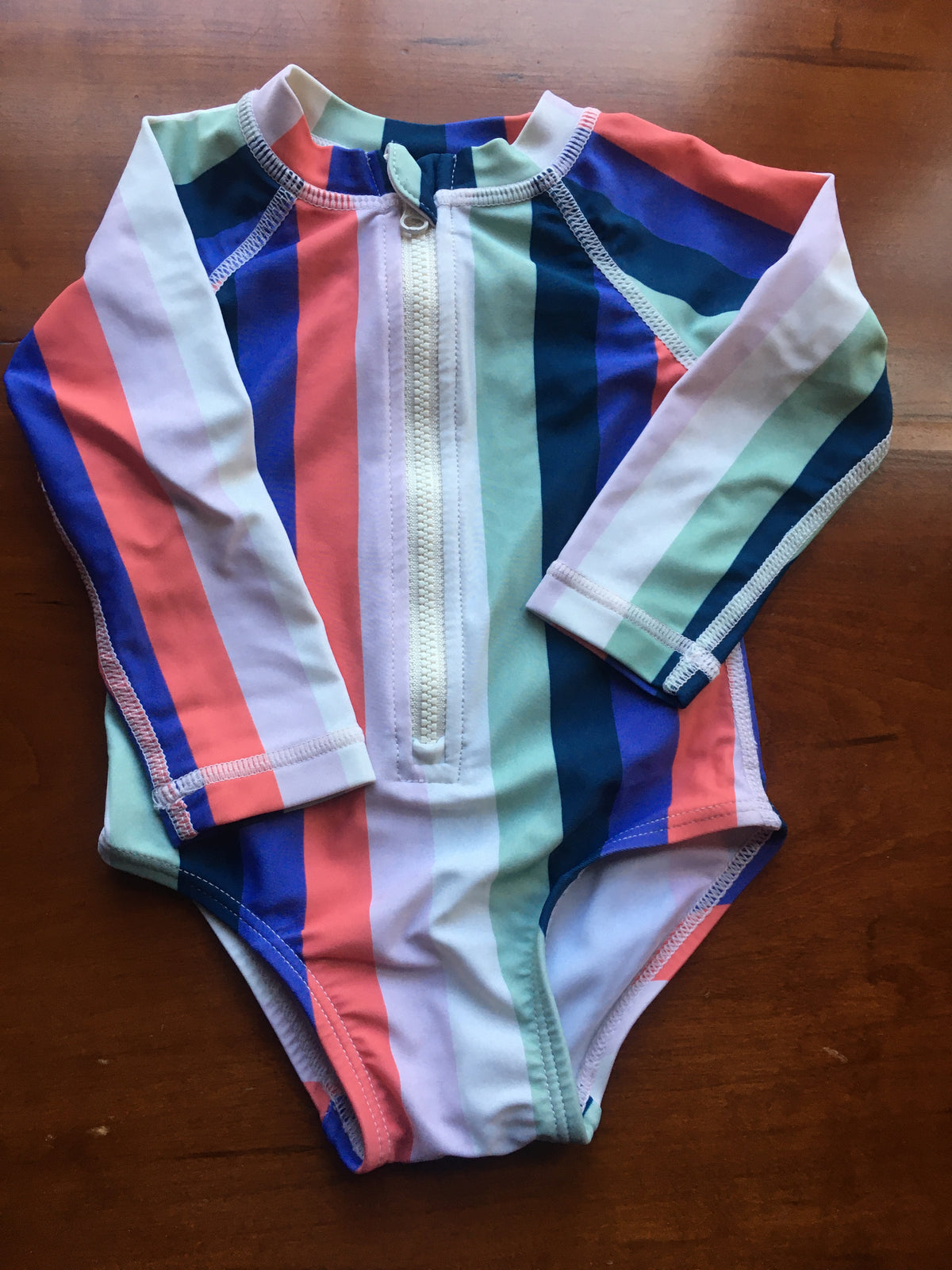 tea, stripes, zipper one piece - size Month - 3-6 / 6M