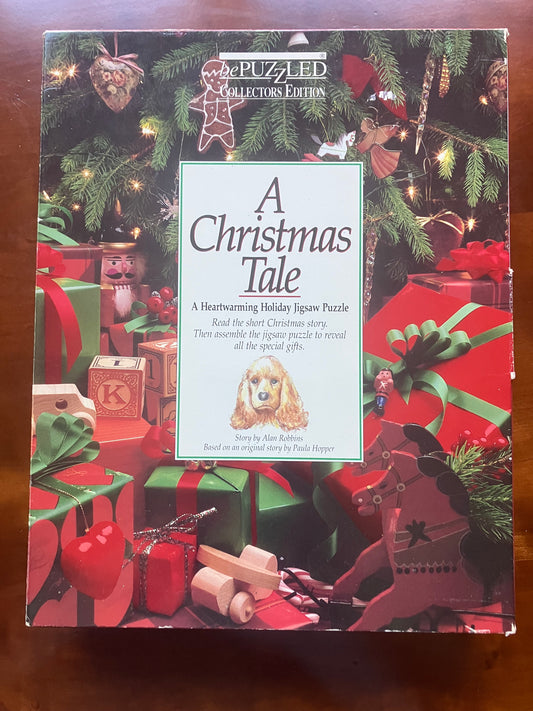Christmas Tale Rescue dog w/ gifts under tree