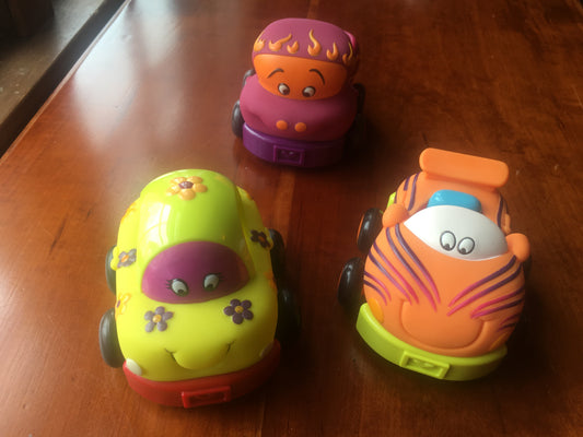 3 cars happy faces pull back and go!