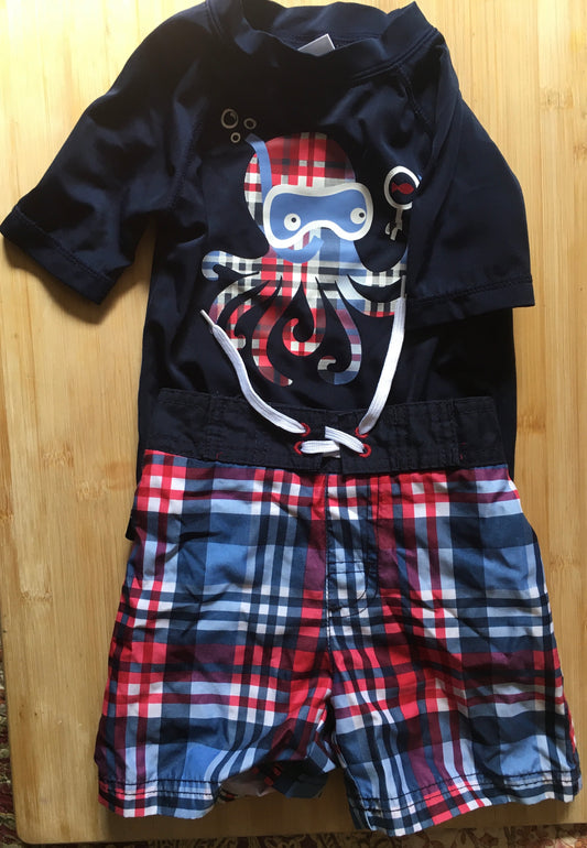2 piece plaid, diving octopus, gymboree - size Month - 6-12