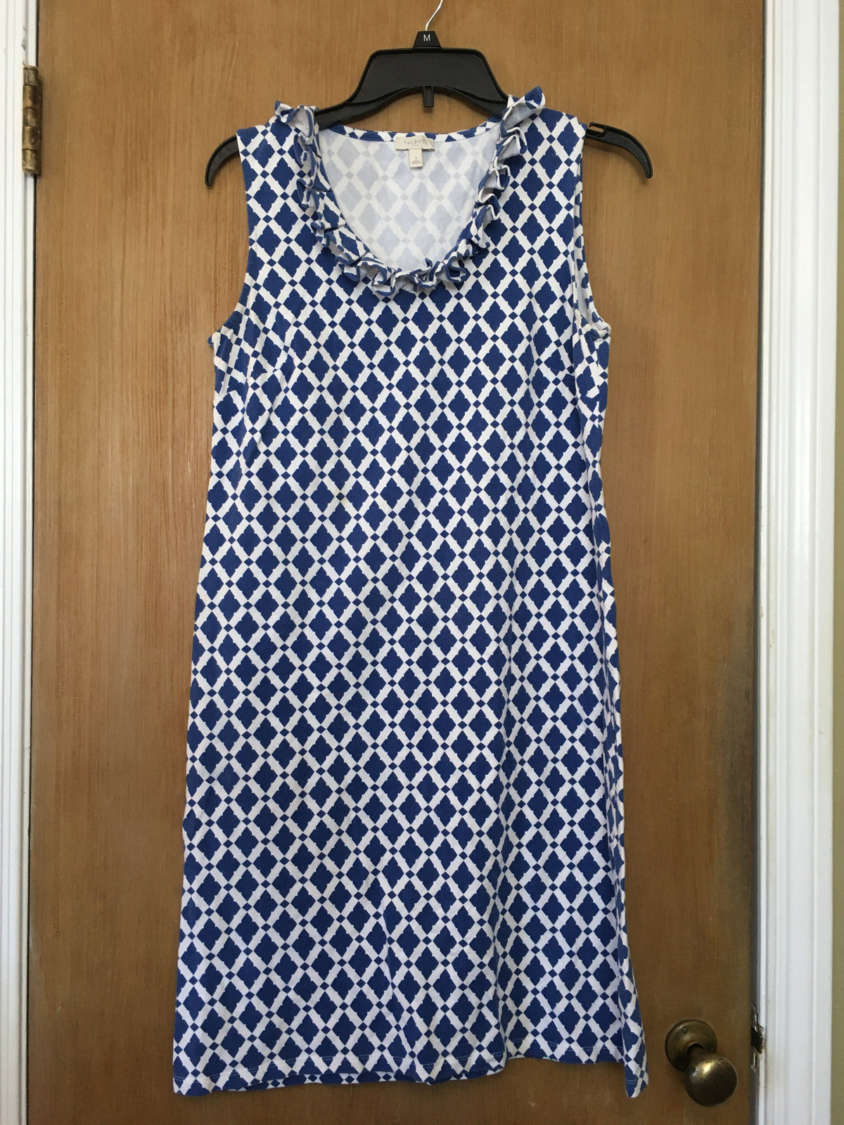 Talbots blue white diamond pattern, ruffles - size Women - S (4/6)