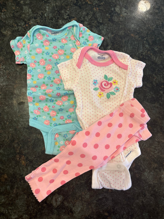 Gerber 2 onesies, 1 pants, 0-3 month