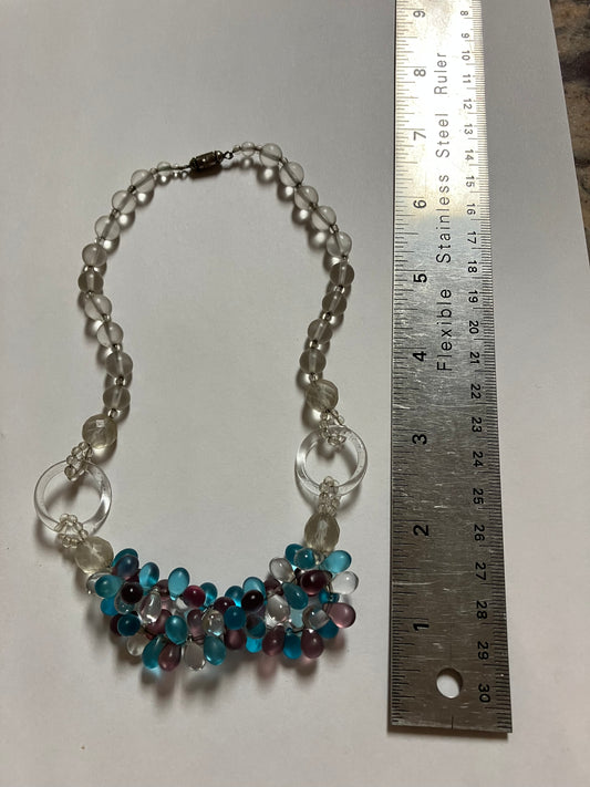 Vintage purple blue and clear bead necklace