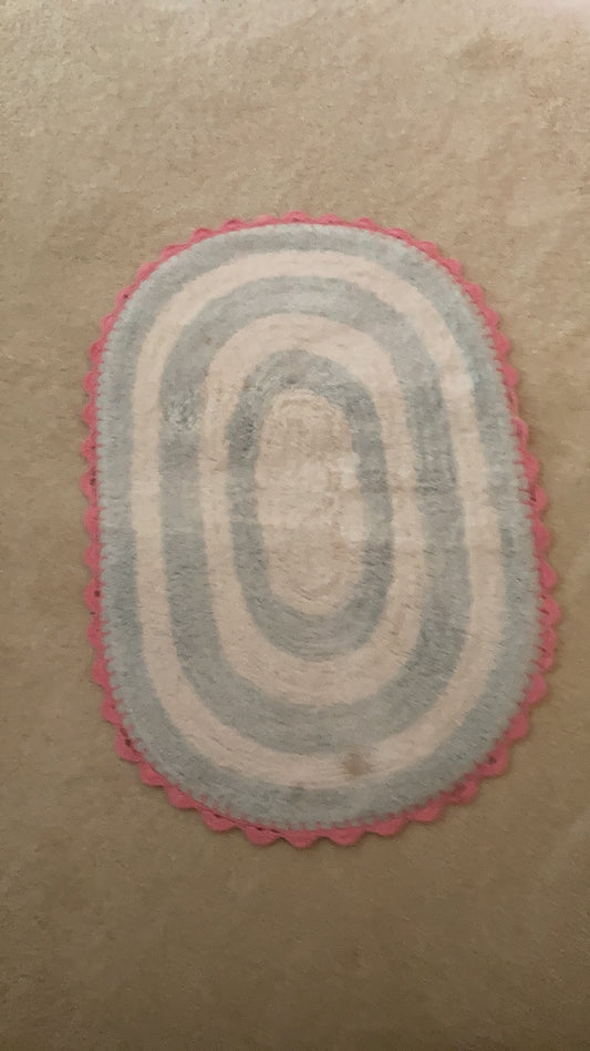 Blue/white stripe rug 3 ft  (small bald spot)