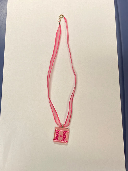 Necklace H pink ribbon W/ H charm