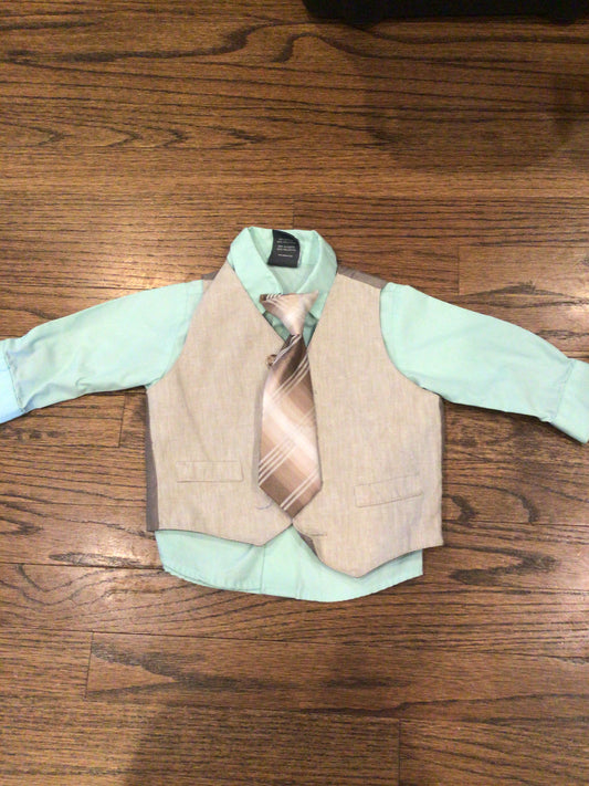 Perry Ellis LS Button Up Vest/Tie - size Month - 18-24 / 24M